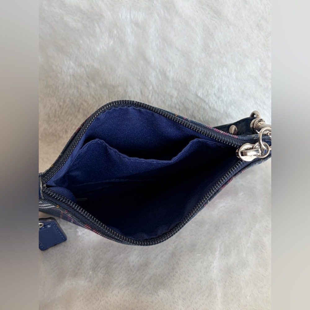 Coach Plaid Signature Wristlet Navy Pink Zip Pouch - Picture 5 of 6